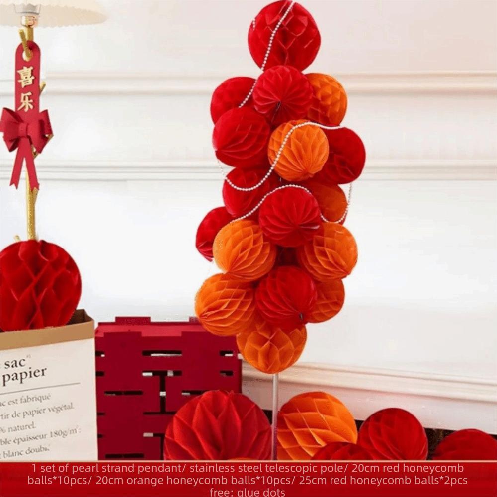 Red Tissue Paper Lantern Tissue Paper Honeycomb Design Honeycomb Ball Atmosphere Scene Making Wedding Decorative Balls