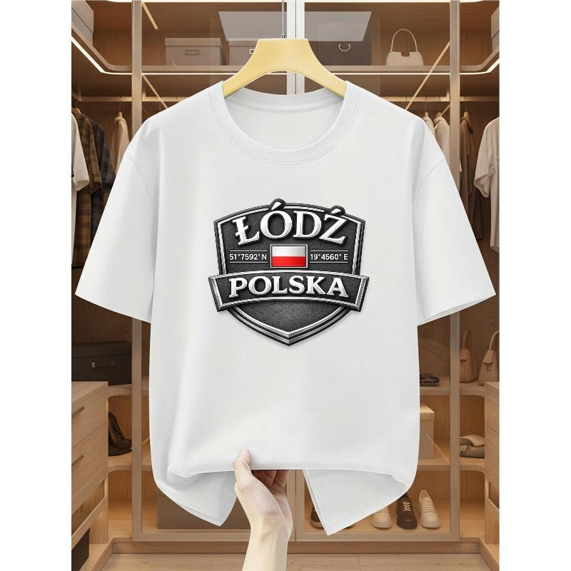 Plus Size Men S T-Shirt with Lodz Poland City Emblem Graphic Print Comfortable Casual Short-Sleeved T-Shirt for Summer 2XL белый