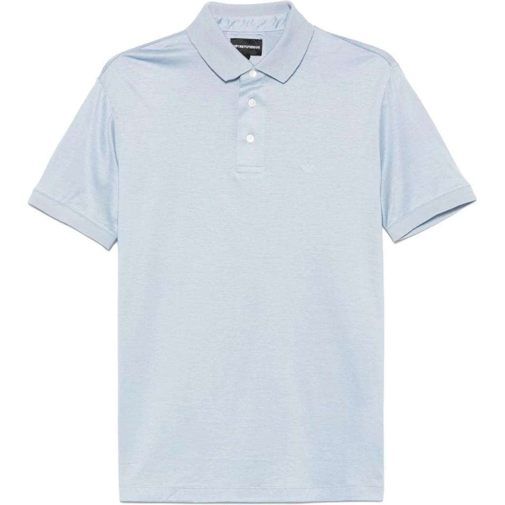 Emporio Armani Solid Color Button Short Sleeve Polo Shirt Men tops Clear-Blue 8N1F981JUVZU9378