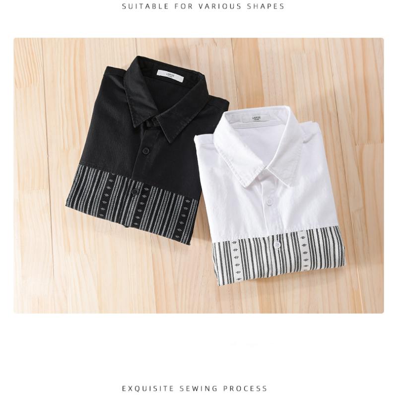 Jarní a letní ležérní bílé košile pro muže Denní ležérní košile s dlouhým rukávem z čisté bavlny Košile se sešíváním pruhů Módní pánské topy pro mládež