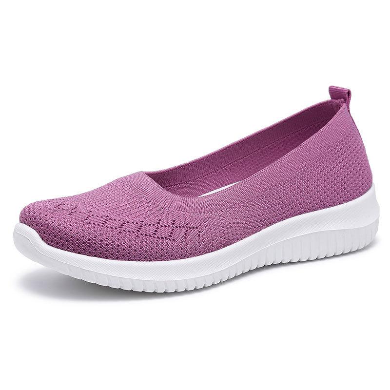Flying woven mesh women's shoes summer middle-aged mother shoes comfortable and breathable one-pedal flat shoes women