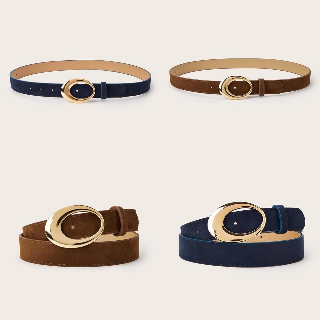 Minimally Retro Gold Ring Buckle Decorative Suede Women Casual Belt For Fashion Accessories