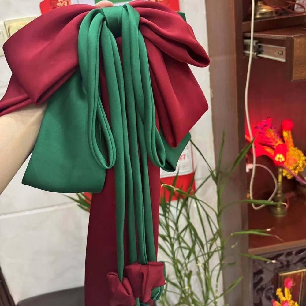 Contrast Color Satin Ribbon Headdress Sweet Christmas Hair Accessory Oversized Bow Hair Clip  Daily