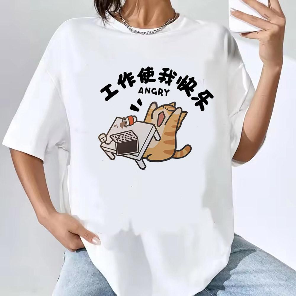 Men Women T Shirt Korean Version Cartoon Cat Group Printed T-Shirt Casual Short Sleeve Couples T-Shirt Funny Cat Streetwear