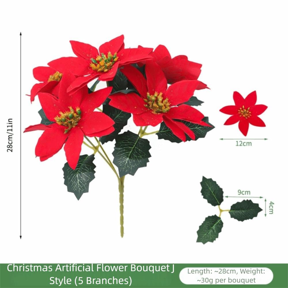 5 Köpfe Bund Künstlicher Weihnachtsstern-Strauß Roter Weihnachtsstern Kunstblumen Weihnachtsdekoration Realistische Topf-Ornamente