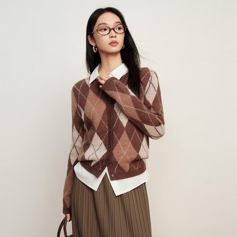 Elva' Island Women's Elegant Retro Argyle Knit Cardigan