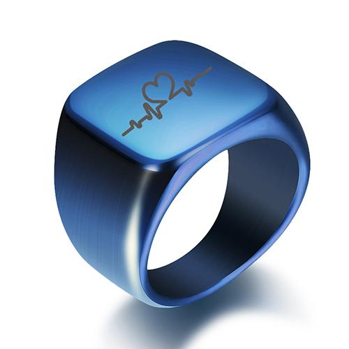 Free Engrave New Silver/Gold/Black/Blue Square Big Width Signet Rings Customized Fashion Finger Men Ring Titanium Steel Jewelry