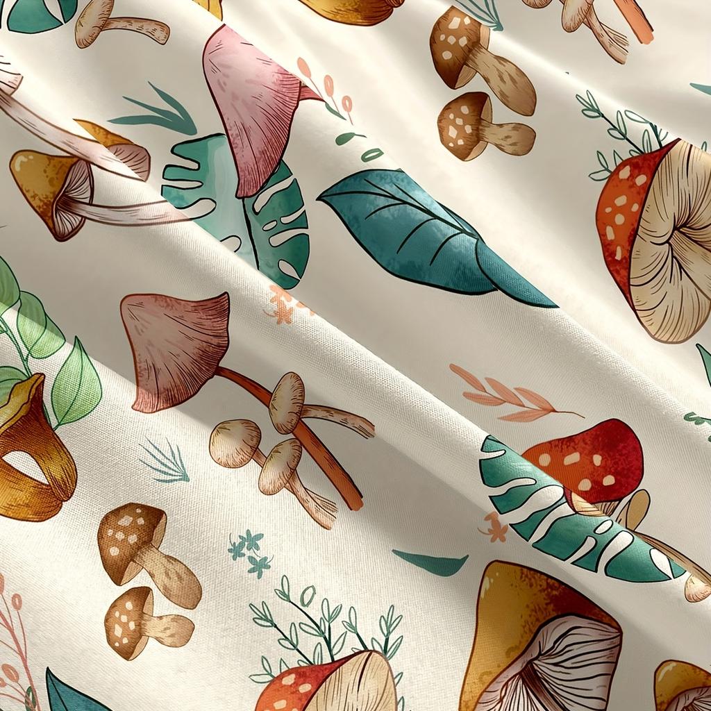 Vibrant Mushroom Plant Print Duvet Cover Set Soft Comfortable Machine Washable Floral Design For Bedroom Dorm