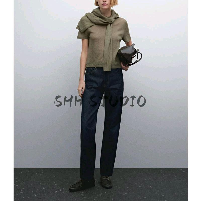 MD Spring New Women's Clothing French Style Casual Light Soft Wool Blended Round Neck Short Sleeve T-shirt 5620617