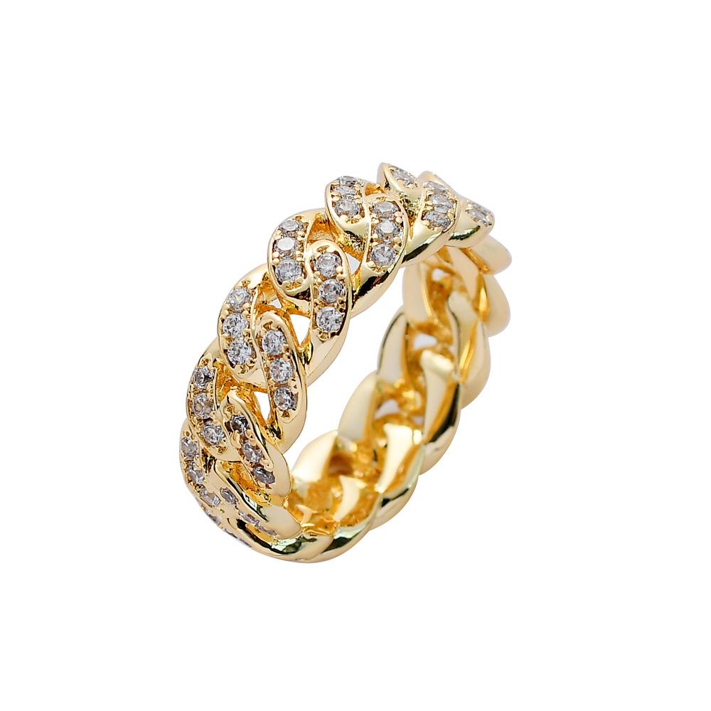 

European and American Hip Hop Ring, Classic Micro-inlaid Zircon Men s Ring 8mm Cuban Ring Men s and Women s Couple Ring no. 6 золотой