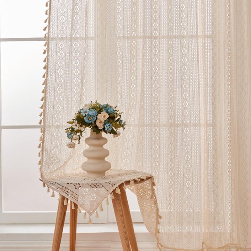

Скандинавський бежевий геометричний квітковий мереживний тюль для вітальні та спальні 150W x 45CM