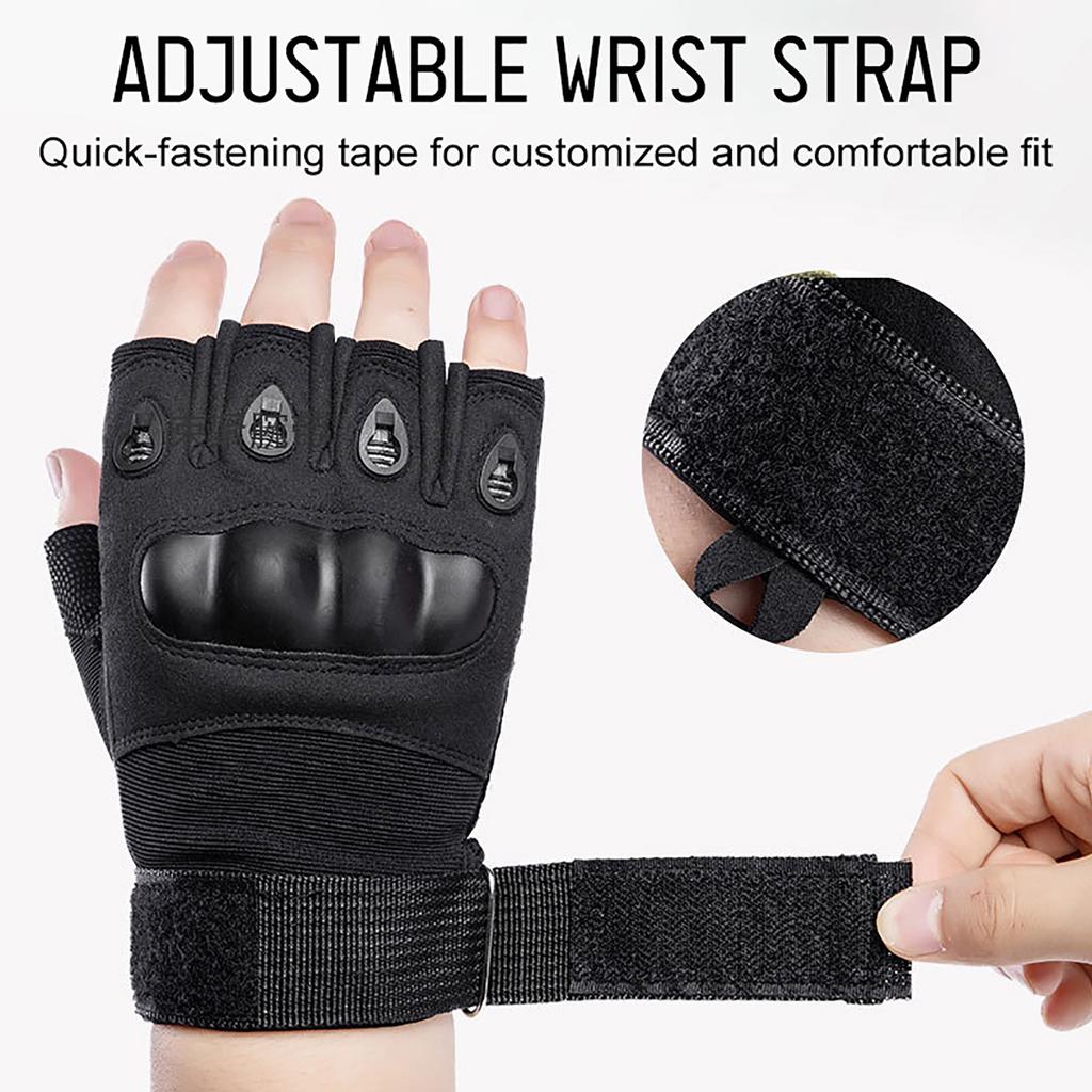 Fingerless Gloves with Hard Knuckle Anti Slip Adjustable Half Finger Sports Gloves for Fitness Climbing Hiking Cycle