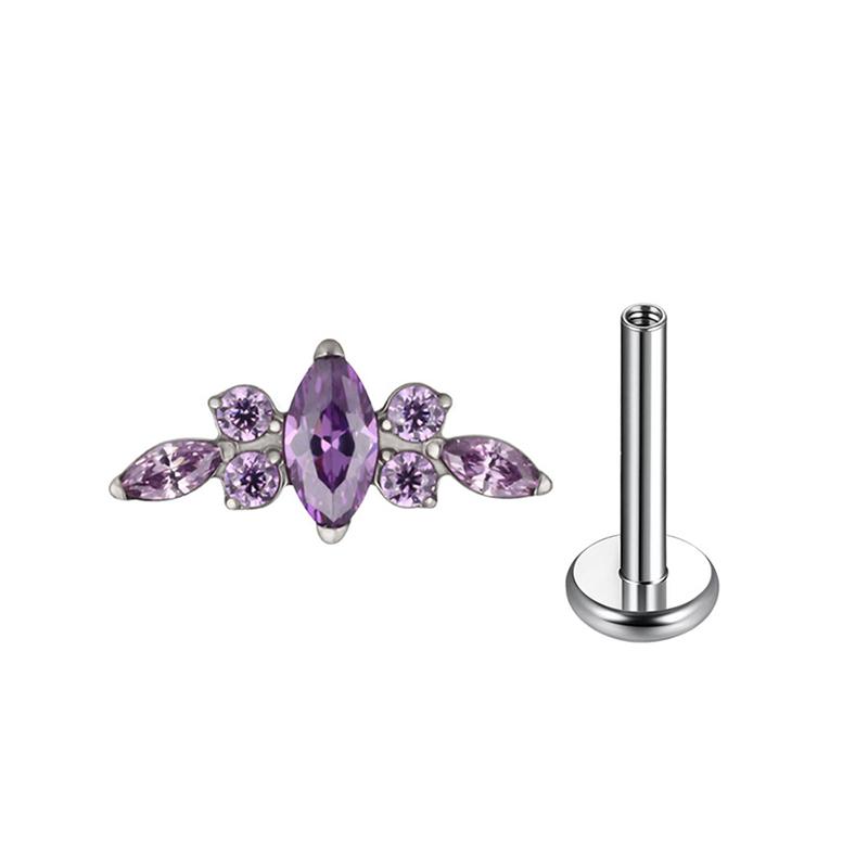 1 PZ Titanio G23 Piercing Labret Filettatura Interna Orecchini Zircone Occhio di Cavallo Fiore Helix Cartilagine Stud Labbra Gioielli per il Corpo 16G