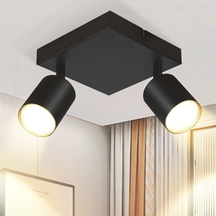 Spot de plafond - NETTLIFE - Spot plafond 2 ampoules GU10 - Noir - Métal - Orientable 350°
