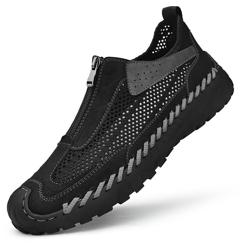 

Весенне-летняя мужская обувь из дышащей сетки для спорта на открытом воздухе, отдыха на пляже, с отверстиями на молнии спереди, сандалии большого размера 46