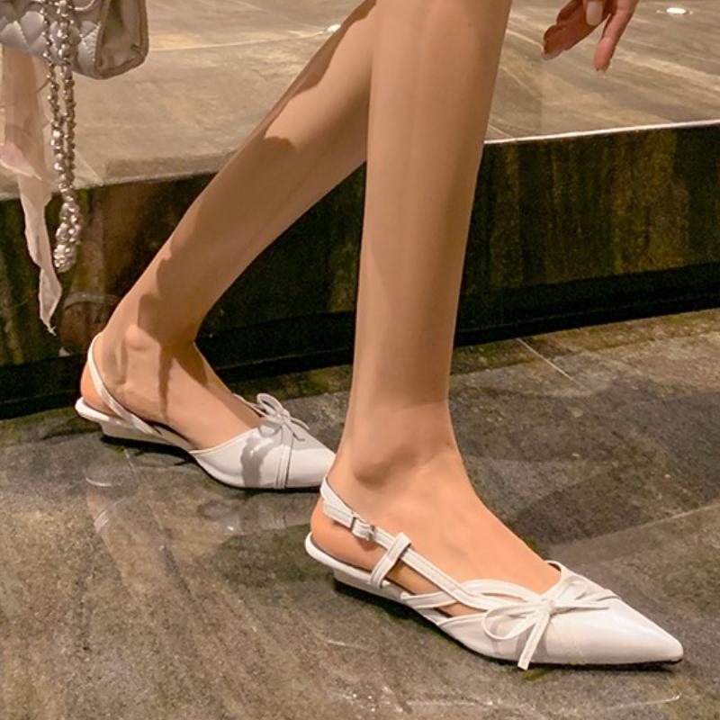 Fashion Bow-knot Temperament Style Baotou Sandals Women's Summer Wear J Pointed Toe Shallow Mouth Versatile One-belt High Heels