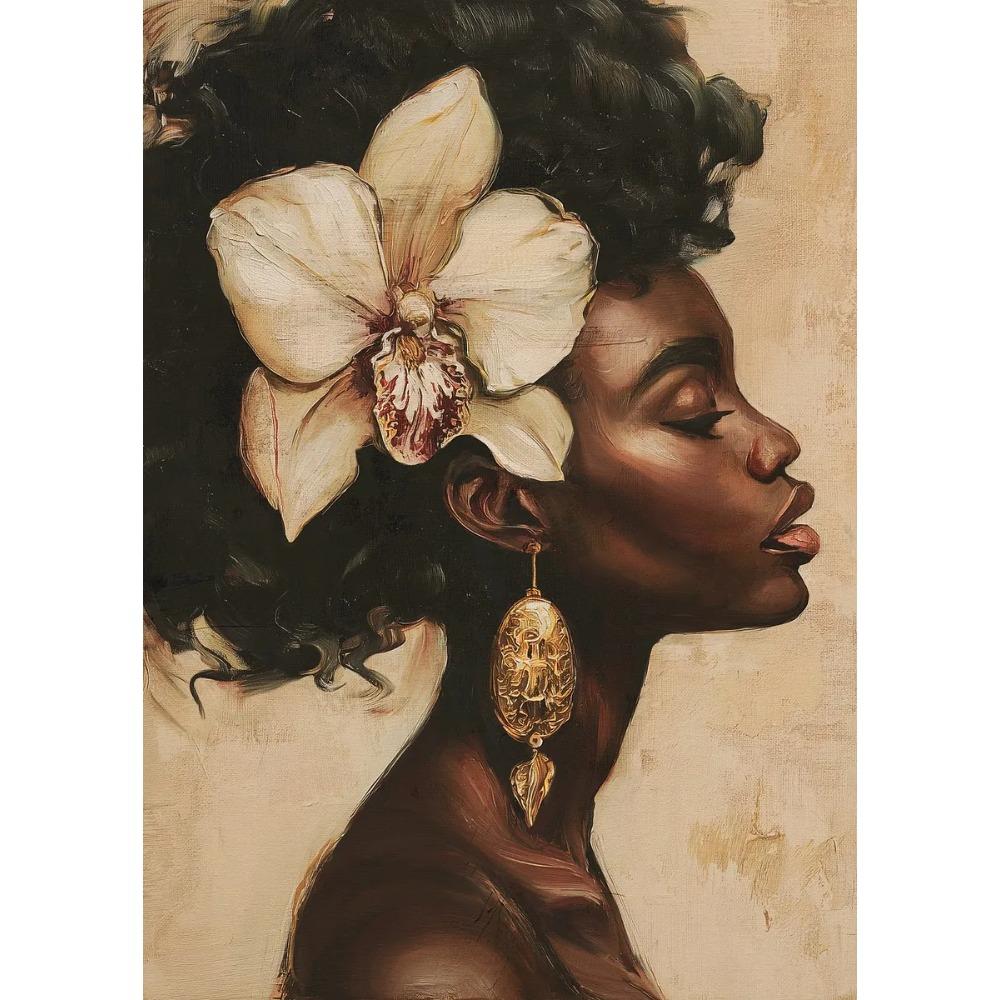 African Woman Canvas Paintings African Girl with Flower Art Posters and Prints Wall Art Pictures for Living Room Decor Cuadros