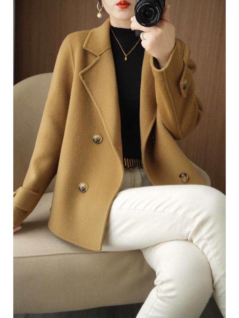 Women's Woolen Suit Collar Coat - Short, Thick, Loose Fit for Autumn/Winter