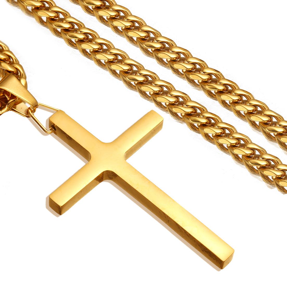 2026 Cross Pendant Necklace Pendant Tags Clothing Personality Trend, Men with chain: 55cm