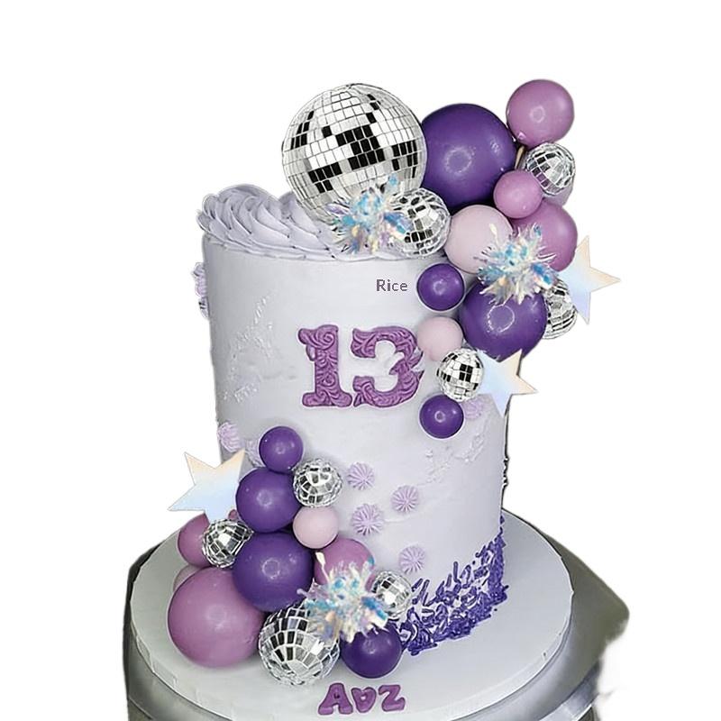 Mirror Balls Cake Decorations With Silver Stars Cake Topper For Party Saturday Night Supplies