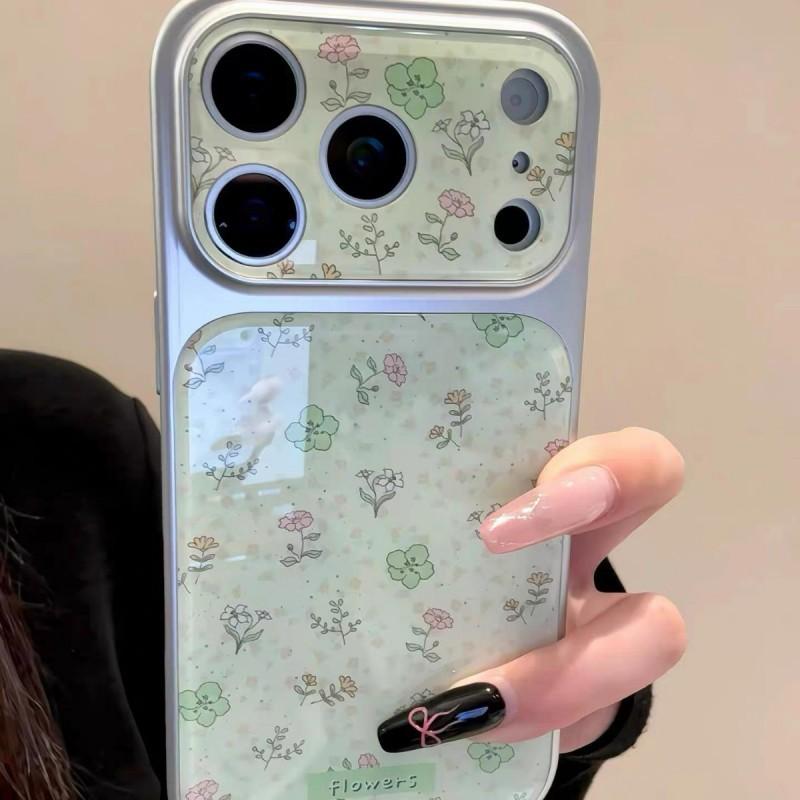 Korean Style Instagram Mini Fresh Full Screen Floral Electroplated Silver Edge Suitable IPhone 17 Promax Phone Case Apple 15