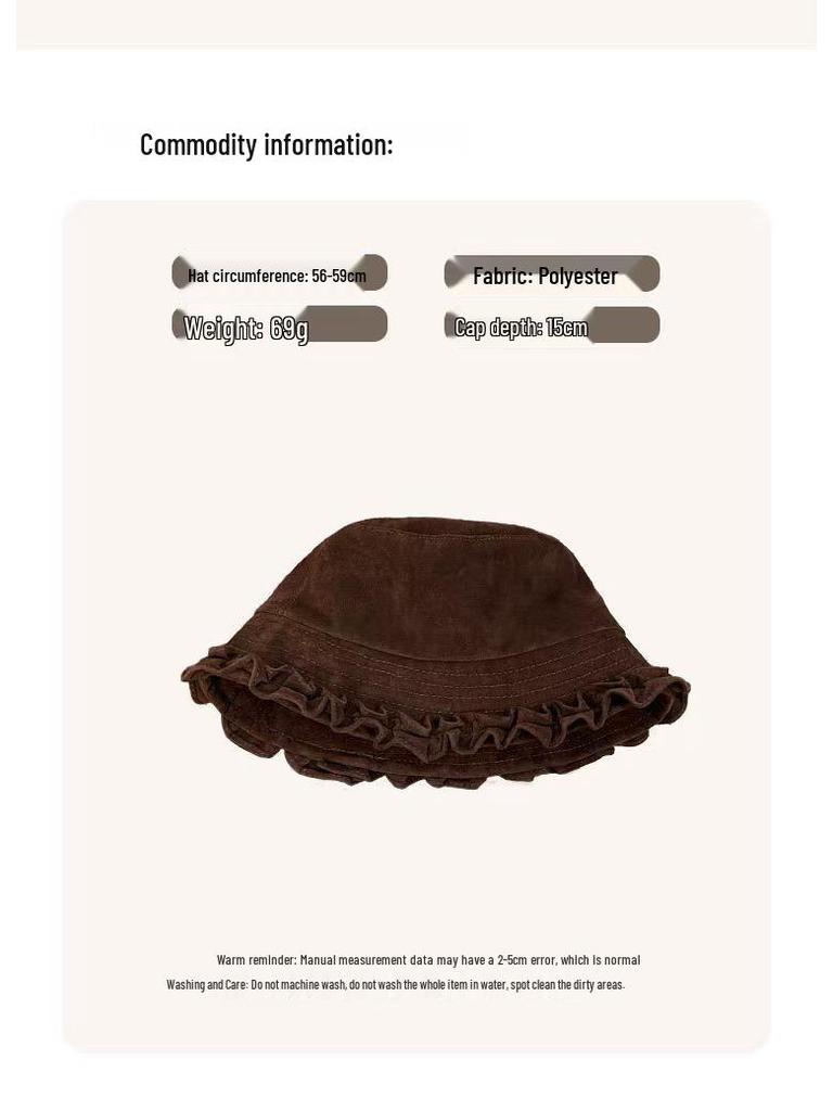 Women's Autumn Retro Minimalist Lace Velvet Bucket Hat - Versatile for Large Head Circumference