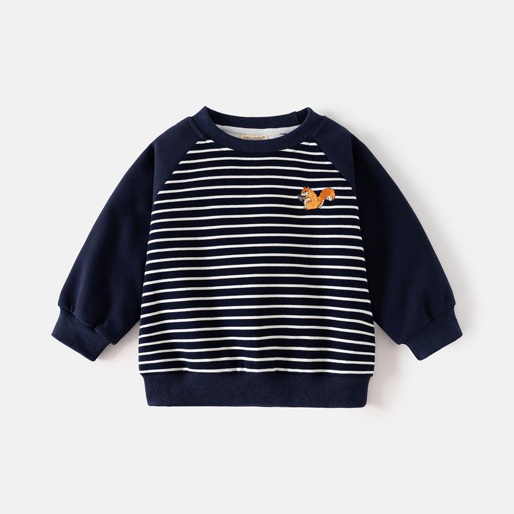 Boys Raglan Sleeve Sweatshirt Embroidered Pullover Loose Fit Casual Spring Top Fashion Clothing for Toddler and Kids