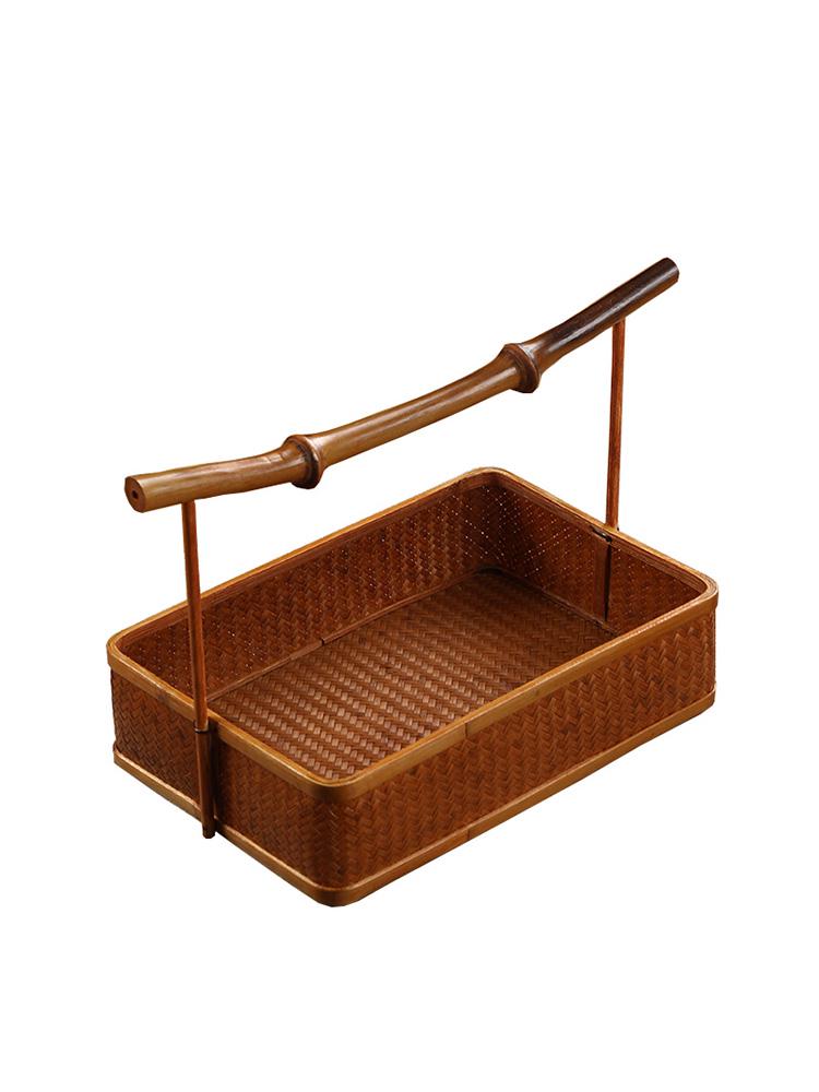 Handmade Bamboo Lacquered Basket - Chinese Retro Tea Set and Snack Organizer