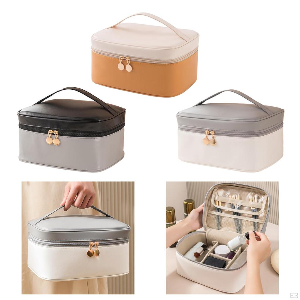 PU Leather Women Makeup Bag with Zipper, Cosmetic Travel Essentials Oil Case