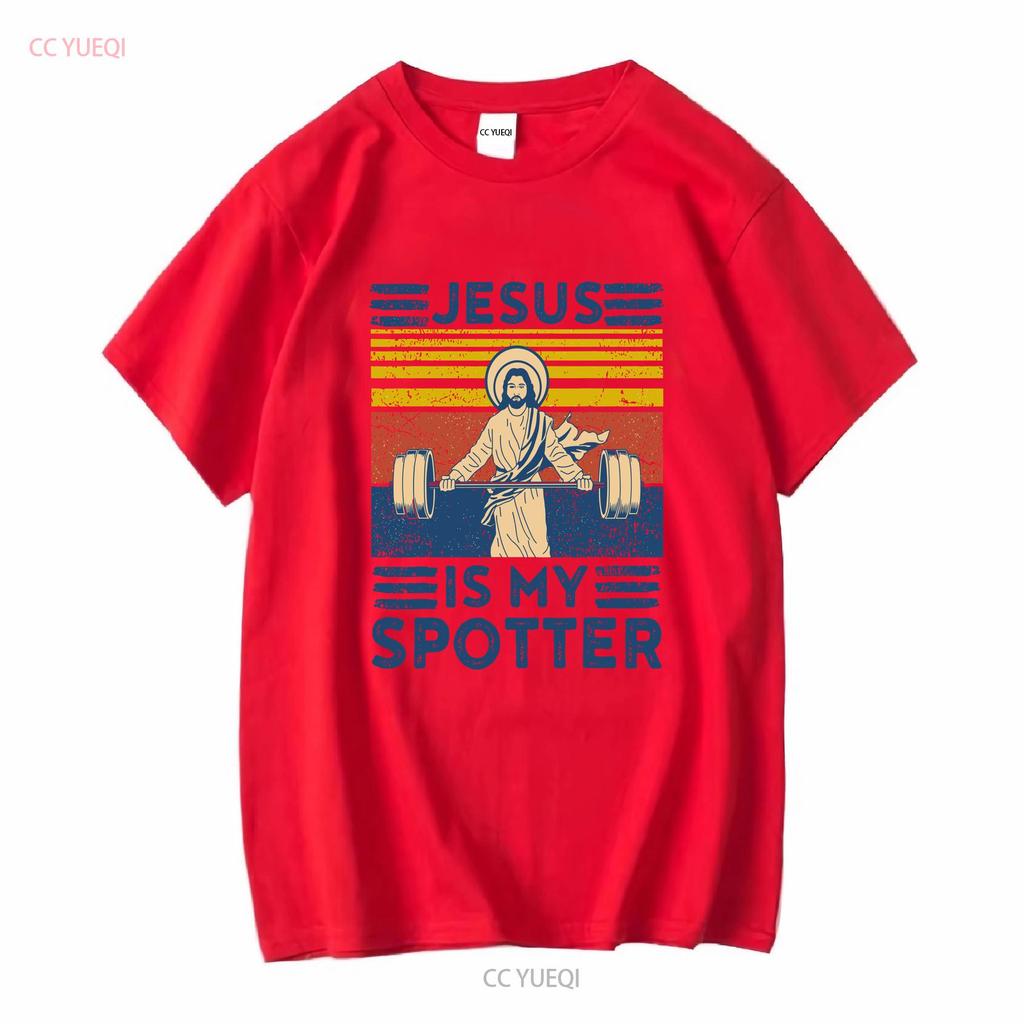 Seltenes Neues Lustiges Fitness T-Shirt Jesus Ist Mein Spotter Workout Vintage Gewaschen Mode Atmungsaktiv Lässig Weich Designer Kleidung
