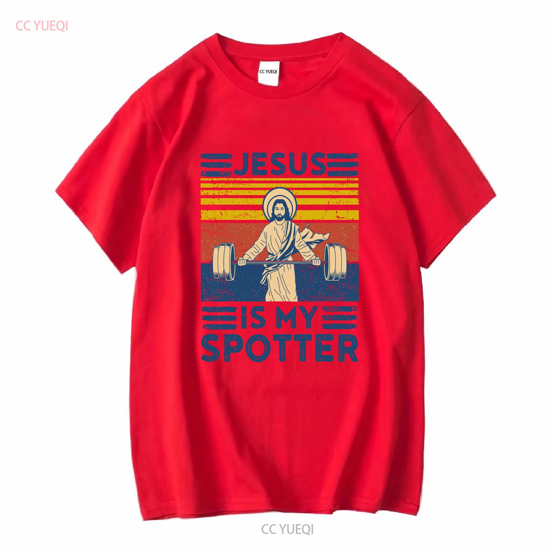 Rare New Funny Gym T Shirt Jesus Is My Spotter Workout vintage Washed fashion Breathable Casual Soft designer clothes S