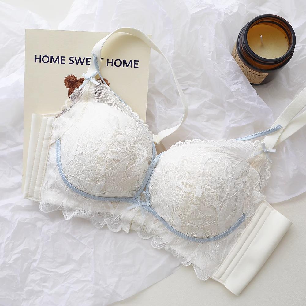 French Garden Lace Push-Up Wire-Free Bra Set for Small Busts