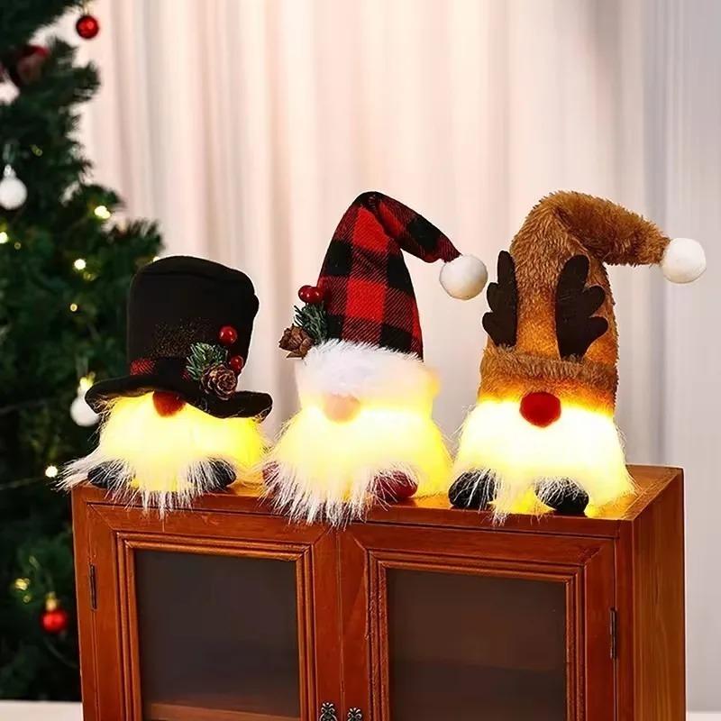 Cute Santa Gnome Plush Doll, Illuminated Christmas Tree Ornaments, Suitable for Xmas Party Favors & Home Decor