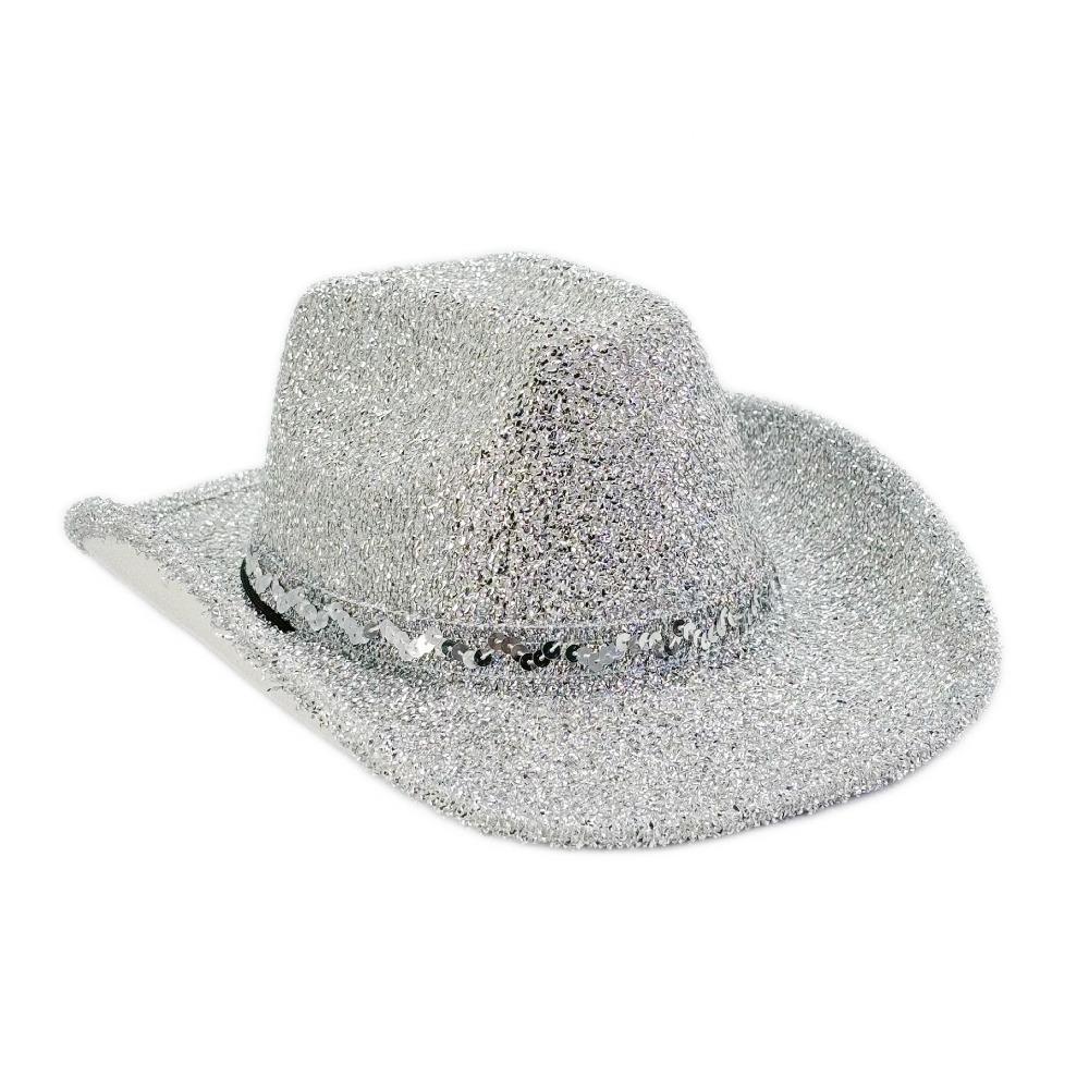 Unisex Sequin Bowler Hat Solid Color Fedoras Hat Cool Jazz Hat Halloween Party