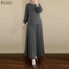 ZANZEA Completi casual da donna a due pezzi: camicetta a maniche lunghe e gonna a pieghe