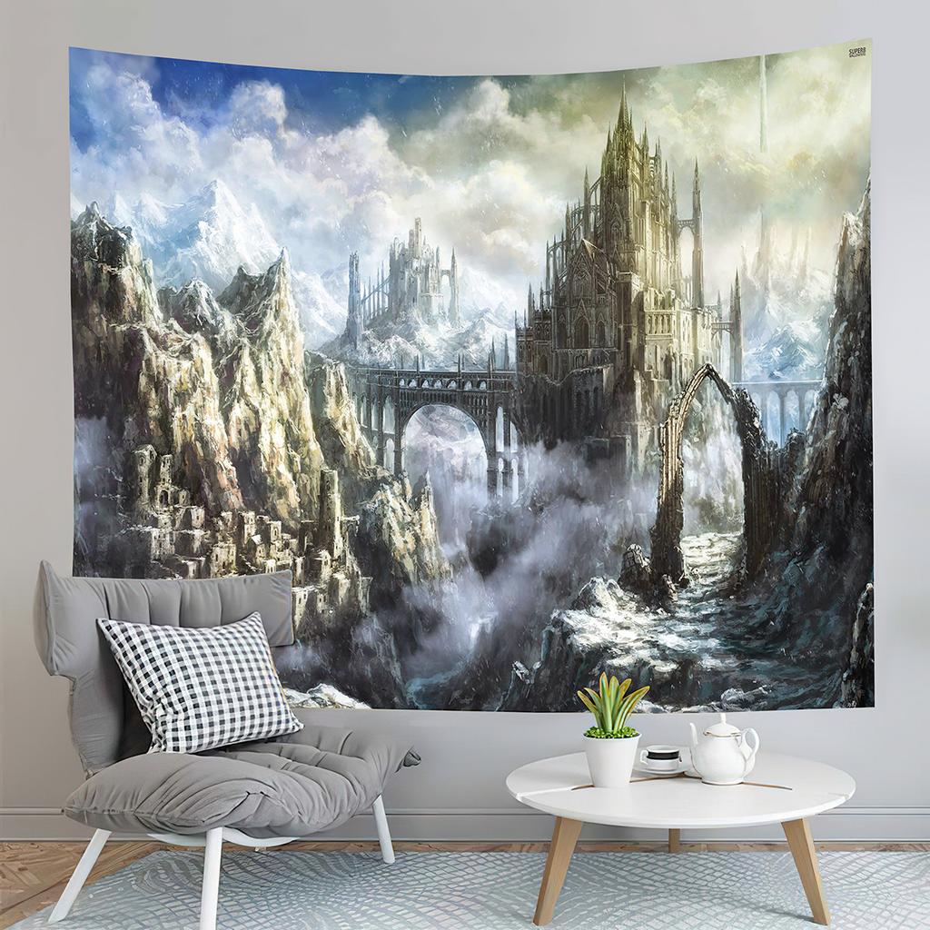 Fantasy Castle Tapestry River Forest Tapestry Fairy Tale World Tapestry Home Living Room Dorm Bedroom Aesthetics Tapestries