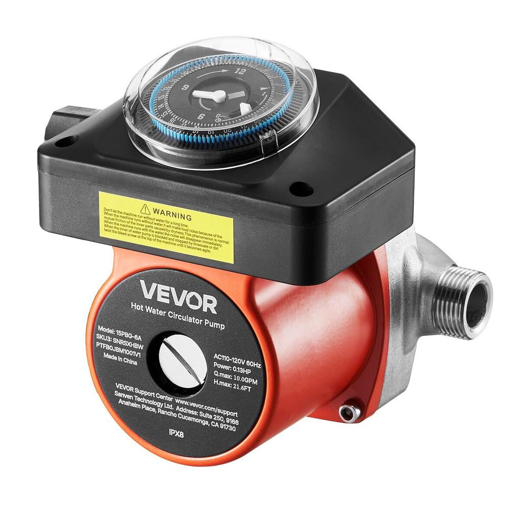 Hot Water Recirculating Pump, with Timer, 38 LPM Instant Recirculation Pump Kit, Circulation Circulator System, 100W AC 220-240V, G3/4 In To G1/2 In