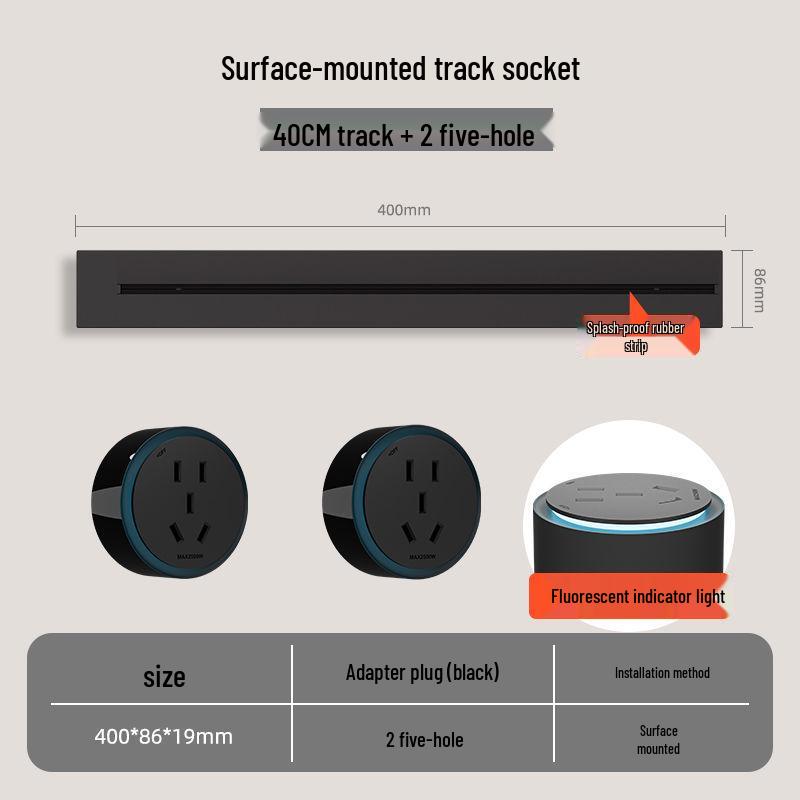 Movable Surface-Mounted Wireless Track Socket for Kitchen Island