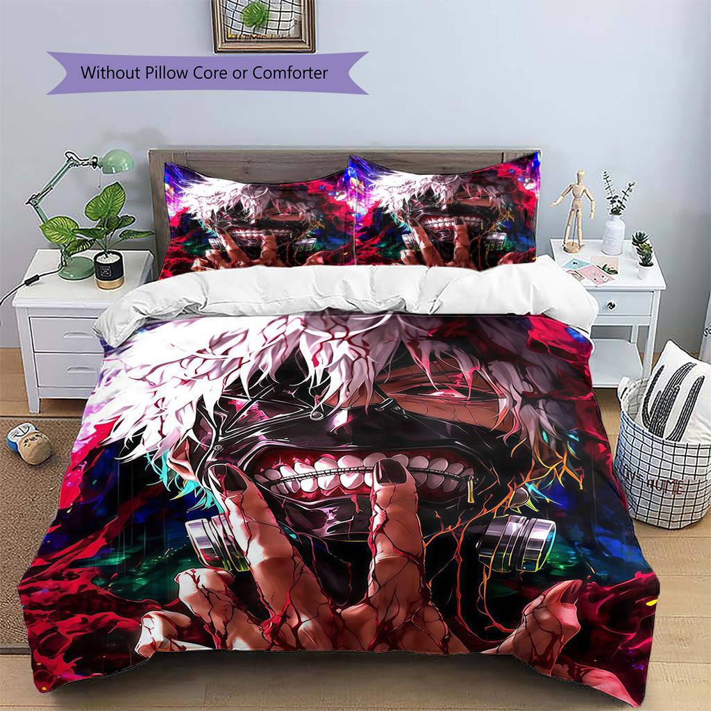 Tokyo Ghoul Pattern Bedding Set Quilt Cover Pillowcase Home Decor Gift (1 * Duvet Cover + 2 * Pillowcase, Without Core)