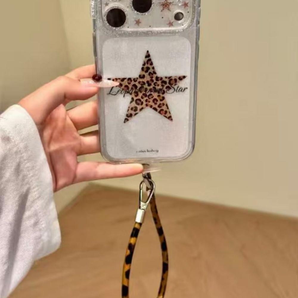 ins simple personality leopard print star suitable for apple 17anyard mobile phone case 15promax advanced sense girl heart protective case 14iPhone16
