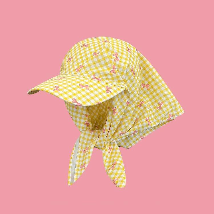 Berretto Bandana a Quadri con Laccetti Incrociati e Visiera - Cappello da Donna per Primavera/Estate Protezione Solare Stile Pastorale