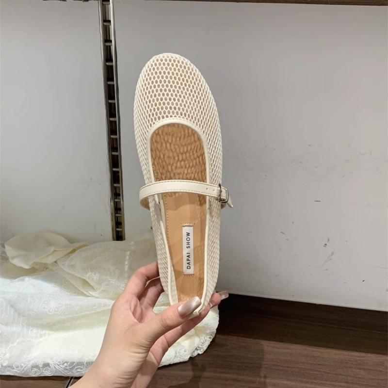 Flache Netzschuhe, Ausgeschnittene Mary-Sandalen, Einzelne Schuhe mit eckiger Spitze, Fischernetz Sommer Atmungsaktiv Flache Öffnung