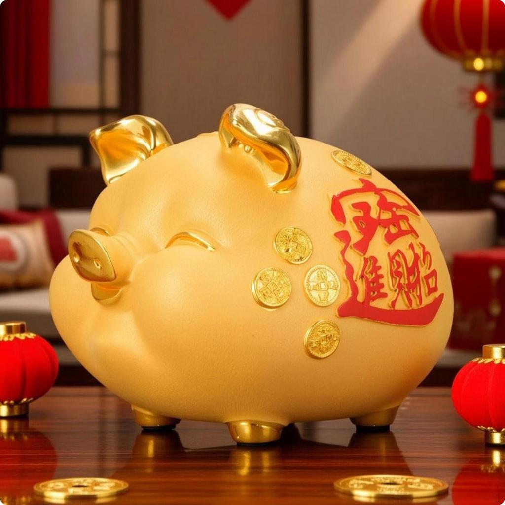 Piggy Bank Golden Pig Savings Decorative Money Box for Kids, Children, Desktop, Living Room,