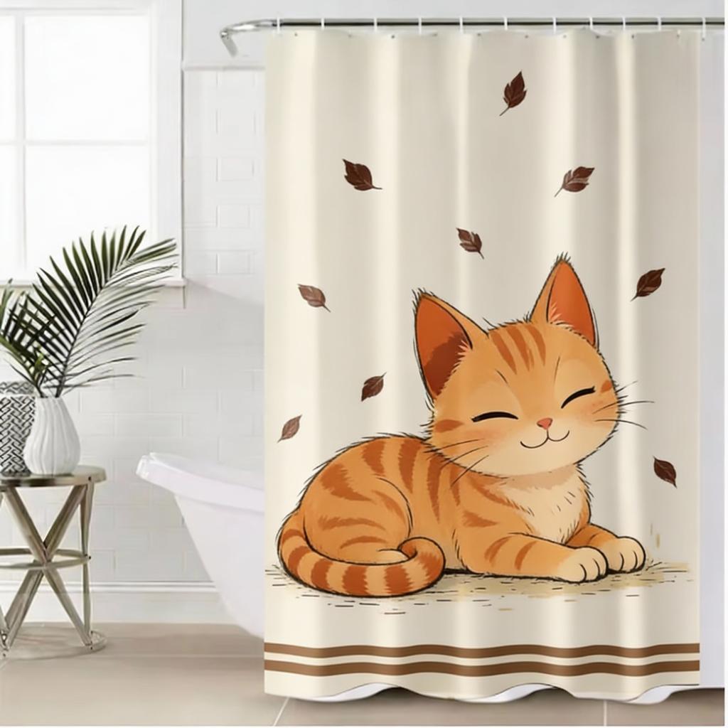 Cute Black Cat Shower Curtain, Waterproof And Mildew-Resistant For Adorable And Whimsical Bathroom Decor, Durable Design