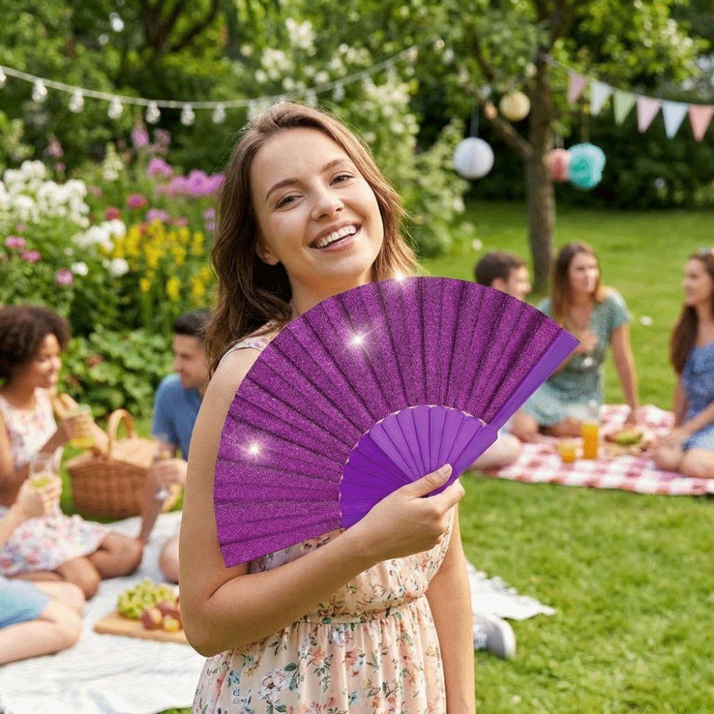 Handheld Plastic Glitter Fan Solid Color Classic Fan Photography Folding Hand Fan  Concerts