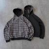 Mens Reversible Hooded Cardigan Sweatshirt American Vintage Style Loose Fit Casual Wear