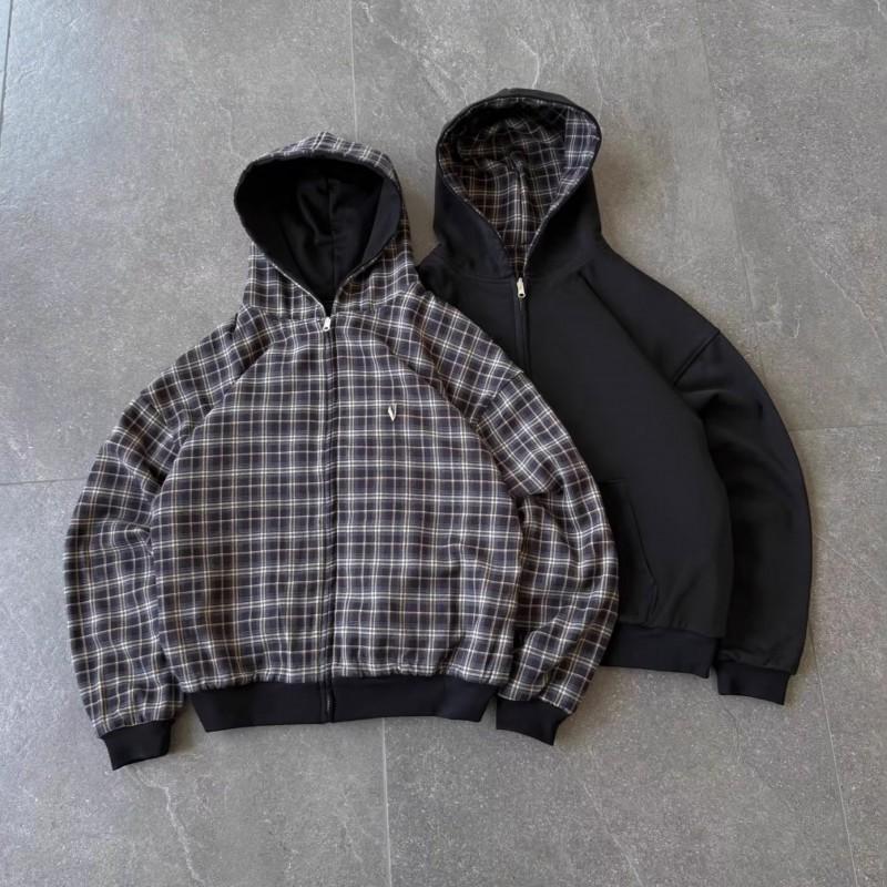 Mens Reversible Hooded Cardigan Sweatshirt American Vintage Style Loose Fit Casual Wear