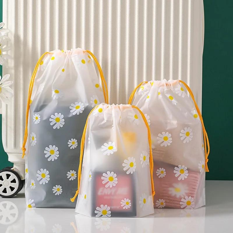 5pcs Waterproof Daisy Storage Bag with Drawcord Cuffs  Large Capacity Clothes Shoes Organizer Portable Towel Makeup Toiletry Bags