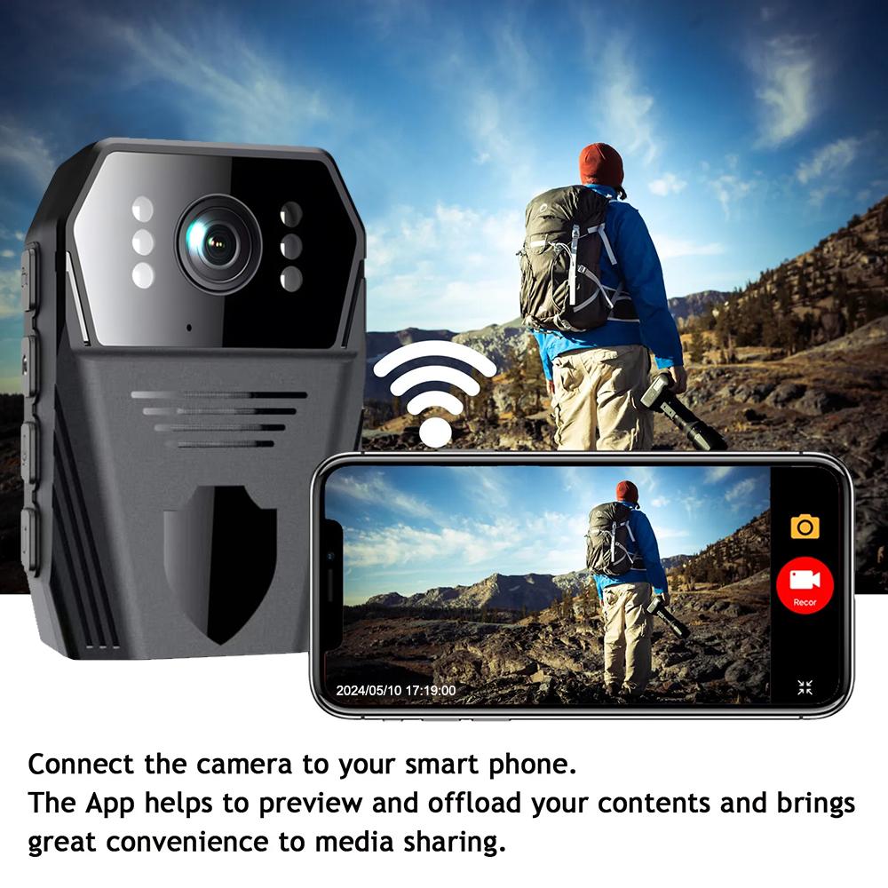 WiFi Body Worn Camera 2K 1080P HD Waterproof Motion Detection Mini Wearable Pocket Video Recorder with Back Clip