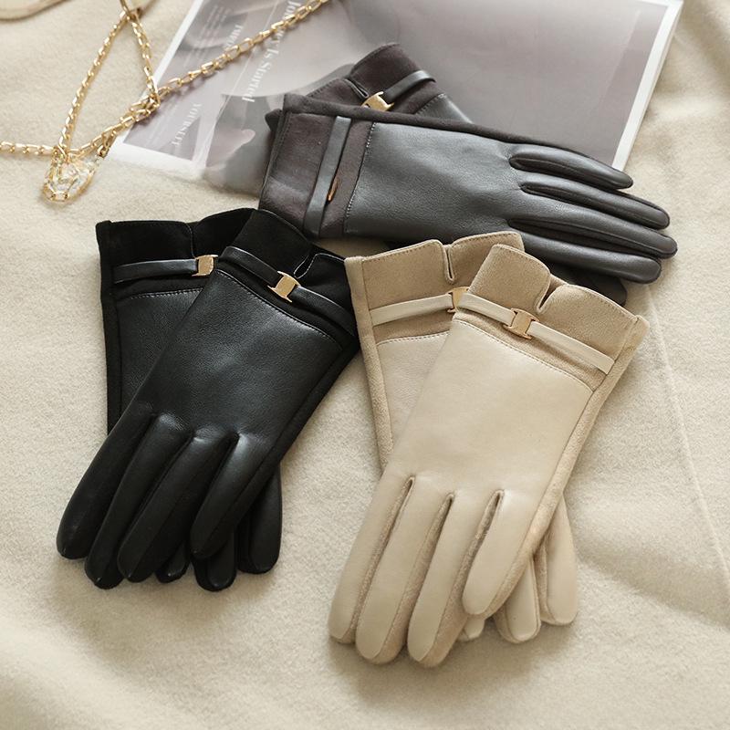 Gants d'hiver en daim pour femmes avec compatibilité écran tactile - Chauds, doublés de velours, idéaux pour les activités de plein air et la conduite.